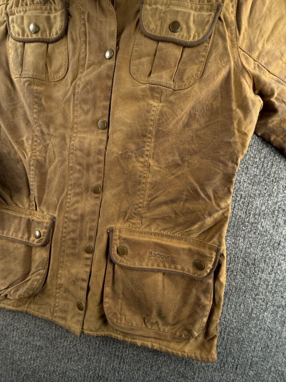 Barbour L1600 Fur Trim Utility Waxed Jacket Women Full Zip Size 10 US Brown - Picture 3 of 16